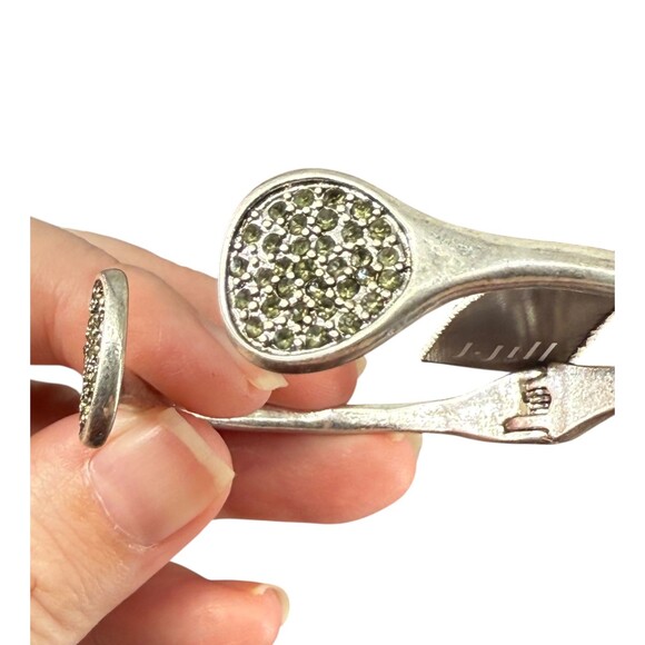 J. Jill Metal Hinge Cuff Bracelet Silver Tone Circle Faceted Glass Pavé Cluster - Picture 6 of 8